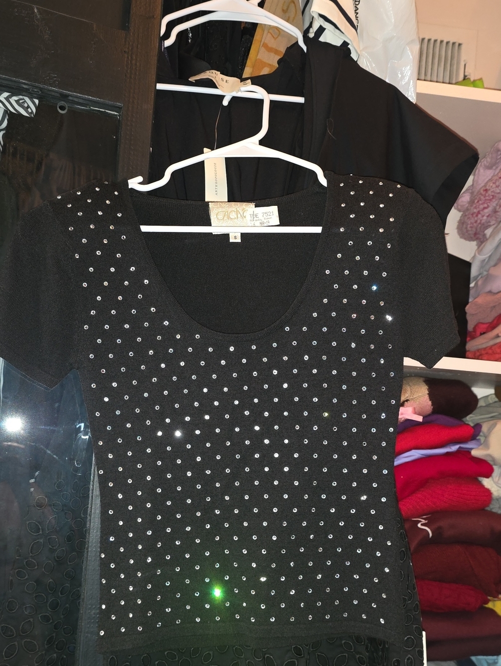 Black Embellished Short-Sleeve Scoop Neck Top - Cachet